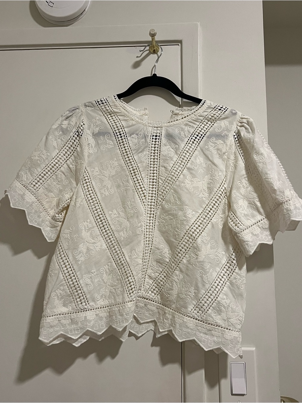White Lace Eyelet Short-Sleeve Peasant Blouse